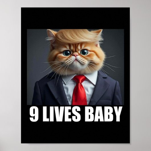 Cat Trump 9 Lives Ba2 Grappig Trump Meme Poster (Voorkant)