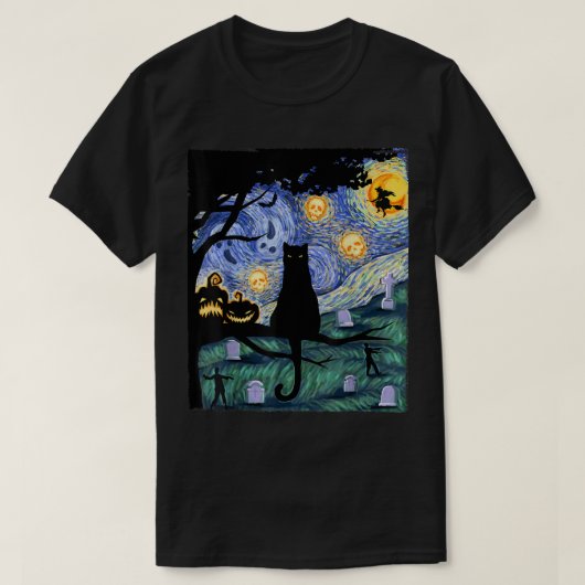 Cat Tshirt, Scary Night Cat T-shirt, Van Gogh Gift T-shirt (Design voorkant)