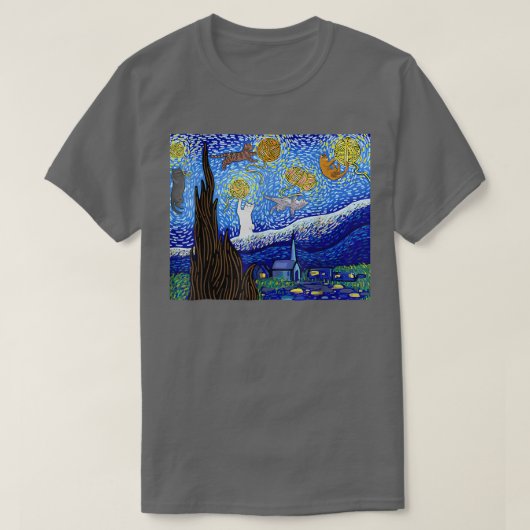 Cat Tshirt, Scary Night Cat T-shirt, Van Gogh Gift T-shirt (Design voorkant)