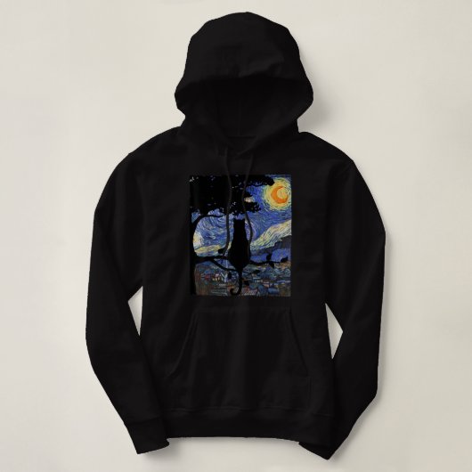 Cat Tshirt, Starry Night Cat Tee, Van Gogh Cat Gif Hoodie (Design voorkant)