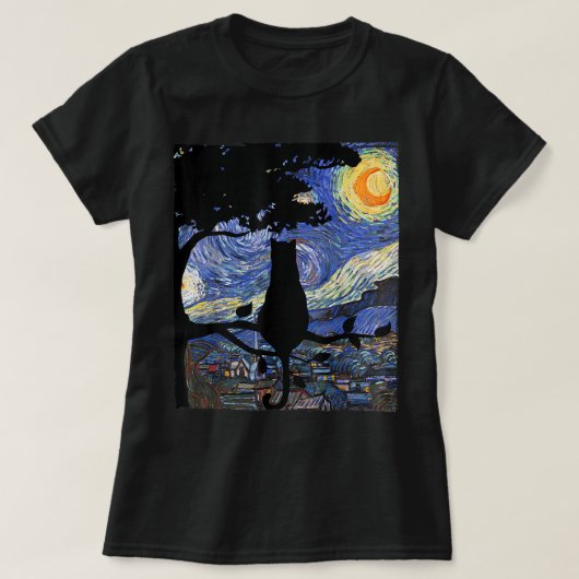 Cat Tshirt, Starry Night Cat Tee, Van Gogh Cat Gif T-shirt (Design voorkant)