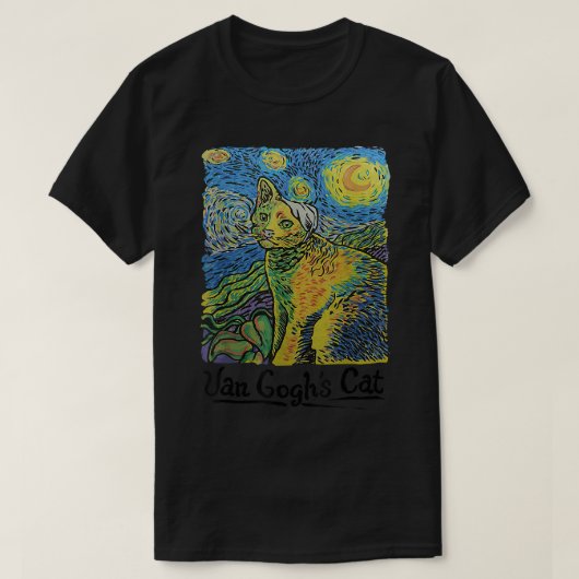Cat Tshirt, Starry Night Cat, Womens Cat , Van Gog T-shirt (Design voorkant)