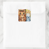 Cat & Two Kittens beroemd gemaakt door Louis Wain  Vierkante Sticker (Tas)