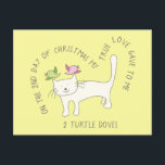 Cat Two Turtle Doves kerst Briefkaart<br><div class="desc">Een cartoon tekening van een schattige kat- en schildpadvogels illustreert het tweede vers van de geliefde twaalf dagen kerstkarol op dit grappige en feestelijke briefkaart. Vind extra verzen en coördinerende producten in de 12 dagen van het collectie van Catmas van Asterisk Design.s</div>
