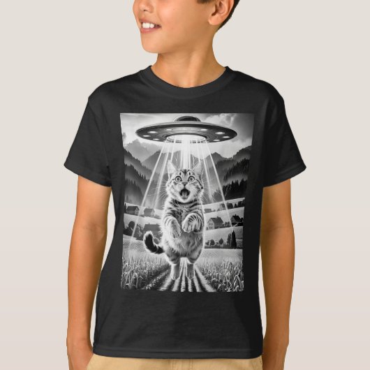 Cat Ufo Alien Abduction Funny Graphic Tees Men Wom (Voorkant)