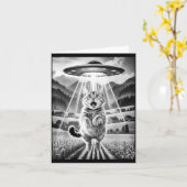 Cat Ufo Alien Abduction Funny Graphic Tees Men Wom Kaart (Gele Bloem)