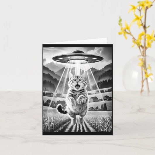 Cat Ufo Alien Abduction Funny Graphic Tees Men Wom Kaart (Gele Bloem)