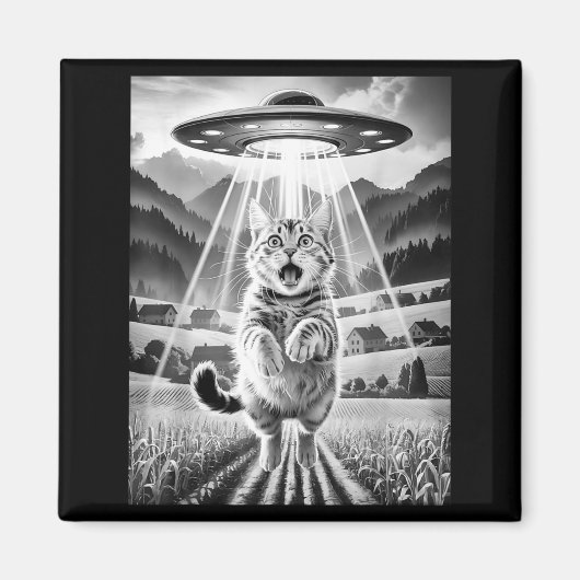 Cat Ufo Alien Abduction Funny Graphic Tees Men Wom Magneet (Voorkant)