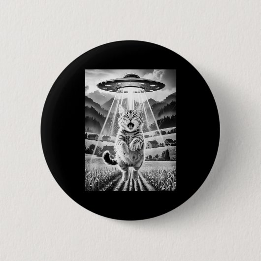 Cat Ufo Alien Abduction Funny Graphic Tees Men Wom Ronde Button 5,7 Cm (Voorkant)
