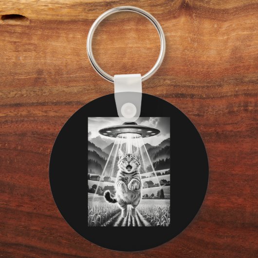 Cat Ufo Alien Abduction Funny Graphic Tees Men Wom Sleutelhanger (Voorkant)