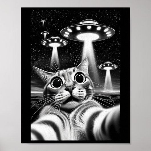 Cat Ufo Funny Invasion Meme Retro Alien Cat Ufo Se Poster (Voorkant)