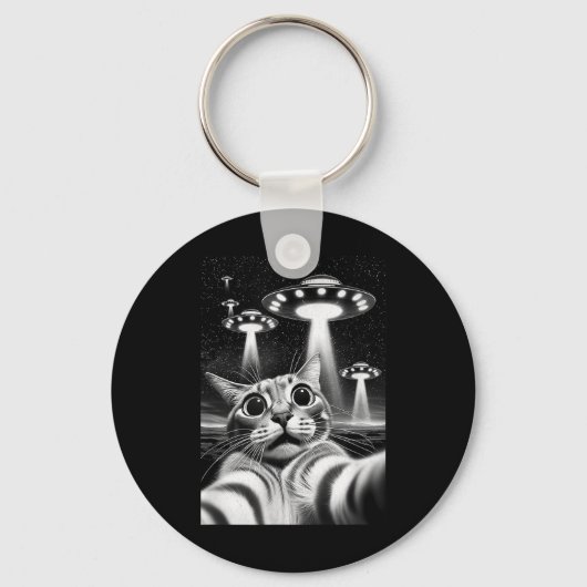 Cat Ufo _ Grappige invasie meme Retro Alien Cat Uf Sleutelhanger (Voorkant)