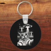 Cat Ufo _ Grappige invasie meme Retro Alien Cat Uf Sleutelhanger (Voorkant)