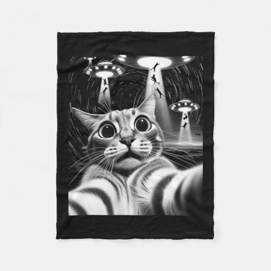 Cat Ufo Invasion _ Funny Cat Meme Retro Alien Cat Fleece Deken (Voorkant)