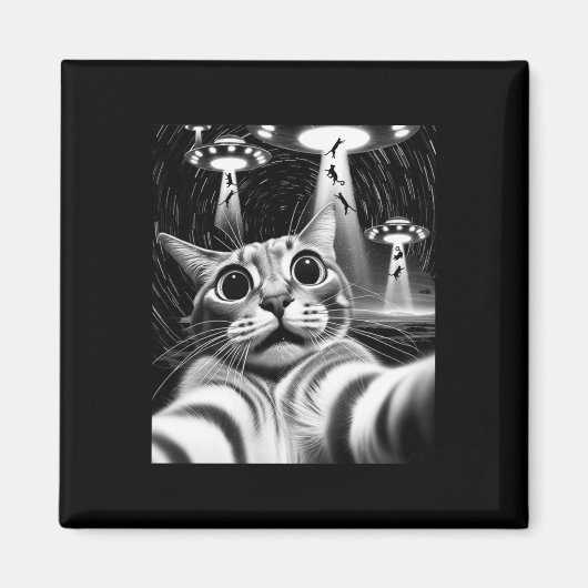 Cat Ufo Invasion _ Funny Cat Meme Retro Alien Cat Magneet (Voorkant)