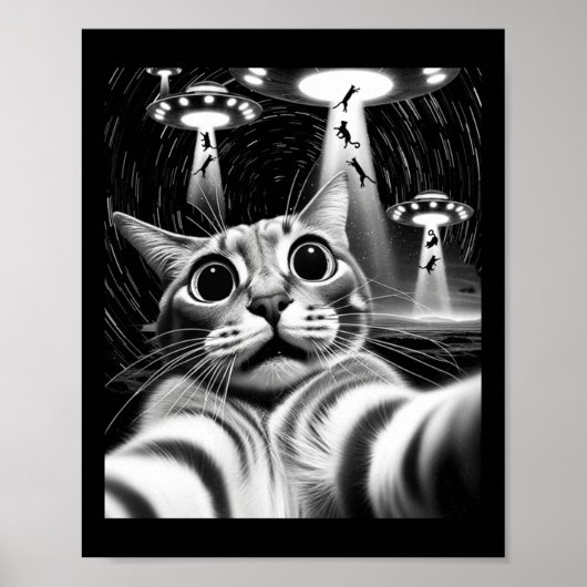 Cat Ufo Invasion _ Funny Cat Meme Retro Alien Cat Poster (Voorkant)