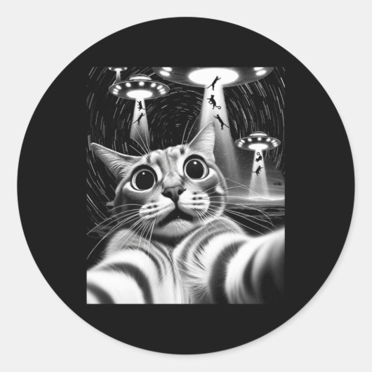 Cat Ufo Invasion _ Funny Cat Meme Retro Alien Cat Ronde Sticker (Voorkant)