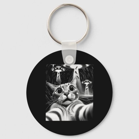 Cat Ufo Invasion _ Funny Cat Meme Retro Alien Cat Sleutelhanger (Voorkant)