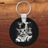 Cat Ufo Invasion _ Funny Cat Meme Retro Alien Cat Sleutelhanger (Voorkant)