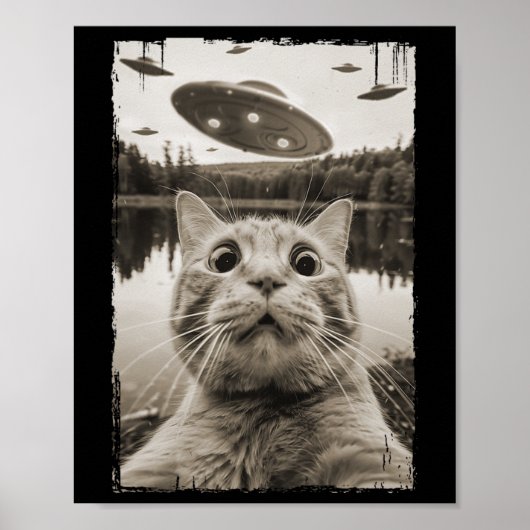 Cat UFO Ontmoetingen - Grappige UFO en Cat Sel Poster (Voorkant)
