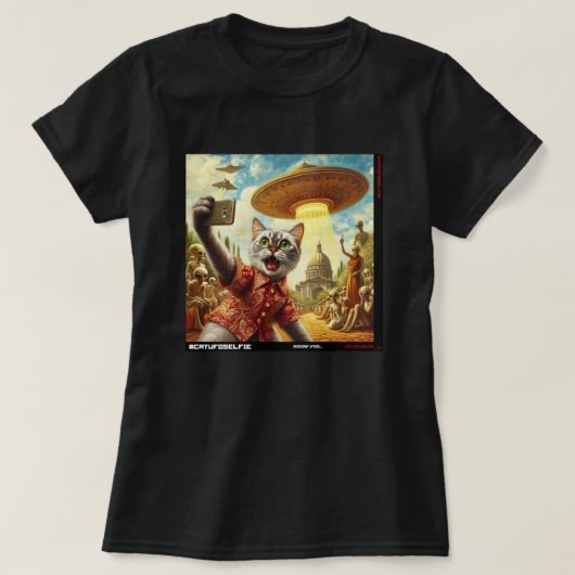 Cat UFO Selfie: Cadeau van het katje #10 T-shirt (Design voorkant)