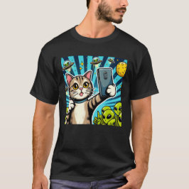 Cat UFO Selfie: Green Alien #17 T-shirt