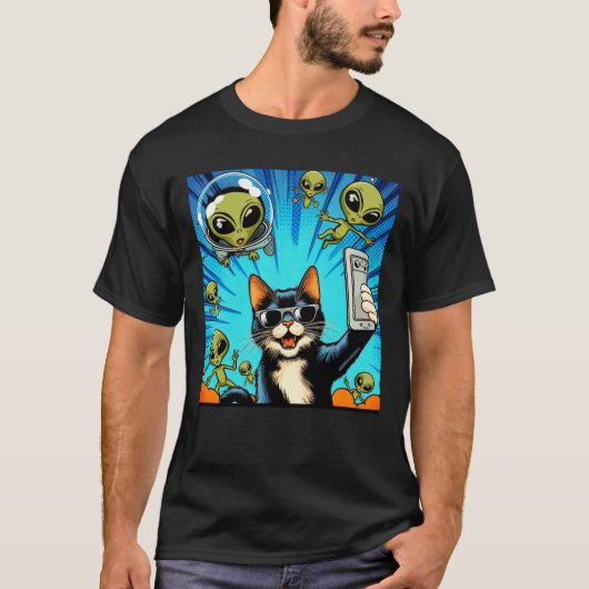 Cat UFO Selfie: Green Alien #19 T-shirt (Voorkant)