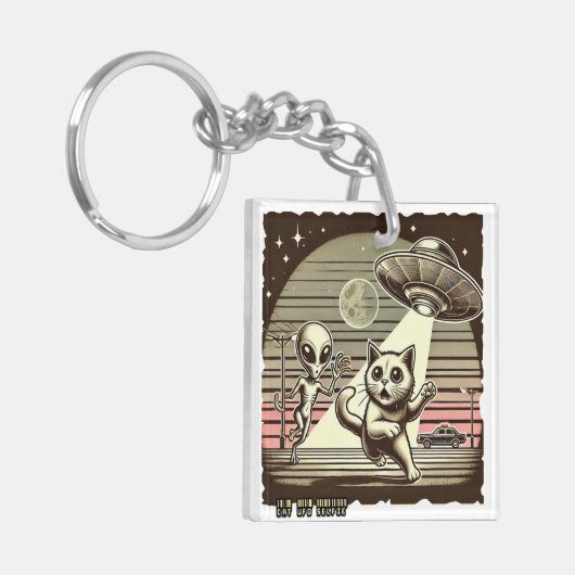 Cat UFO Selfie:  Invasie #01 Sleutelhanger (Voorkant Links)