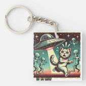 Cat UFO Selfie:  invasie #02 Sleutelhanger (Voorkant)