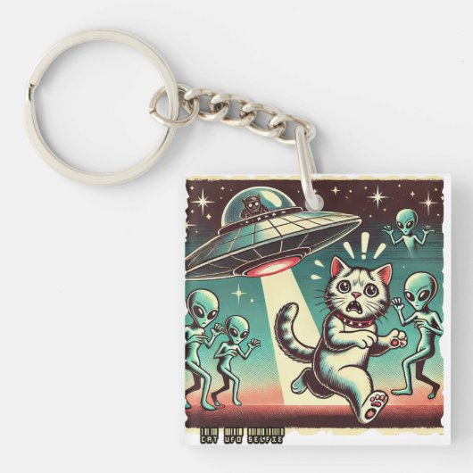 Cat UFO Selfie:  invasie #02 Sleutelhanger (Voorkant)
