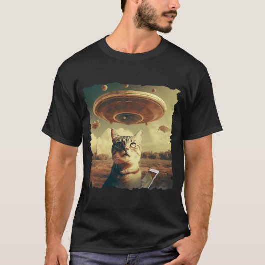 Cat UFO Selfie: Invasion / Herren Tshirt #2 (Voorkant)