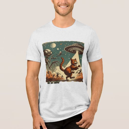 Cat UFO Selfie: Invasion (Mannen-T-shirt) Tri-Blend Shirt (Voorkant)