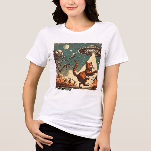 Cat UFO Selfie:  Invasion (T-shirt voor vrouwen) Tri-Blend Shirt (Voorkant)