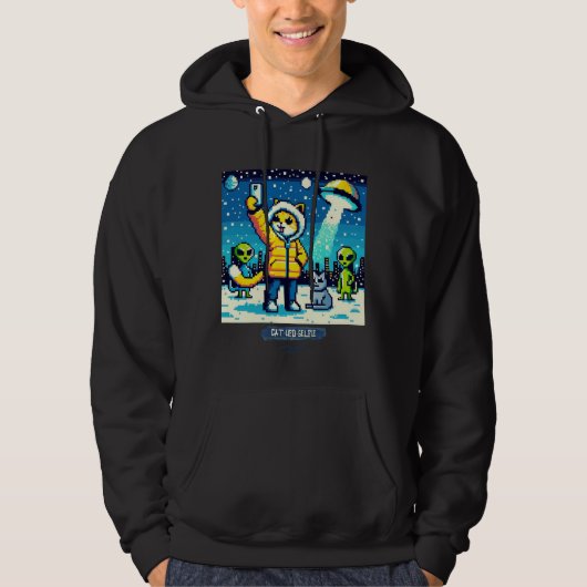 Cat UFO Selfie: Pixel Art #19 Hoodie (Voorkant)
