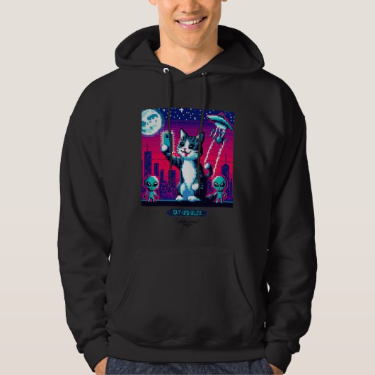 Cat UFO Selfie: Pixel Art #20 Hoodie (Voorkant)