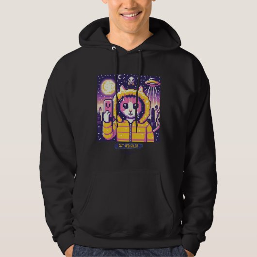 Cat UFO Selfie: Pixel Art #22 Hoodie (Voorkant)