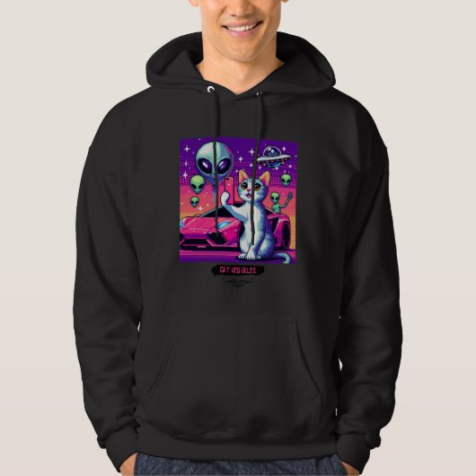 Cat UFO Selfie: Pixel Art #24 Hoodie (Voorkant)