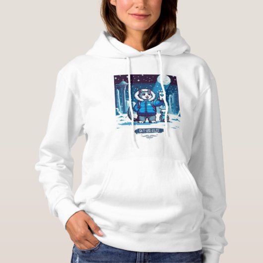 Cat UFO Selfie: Pixel Art #2 Vrouwen (Pixel Art) Hoodie (Voorkant)