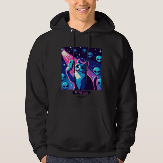 Cat UFO Selfie: Pixel Art #4 Hoodie (Voorkant)