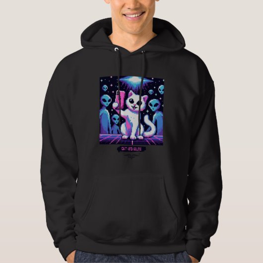 Cat UFO Selfie: Pixel Art #6 Hoodie (Voorkant)