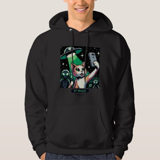 Cat UFO Selfie: Pixel Art #8 Hoodie (Voorkant)