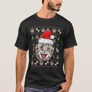 Cat Ugly Christmas Santa Hat Xmas Boys Kids Girls T-shirt