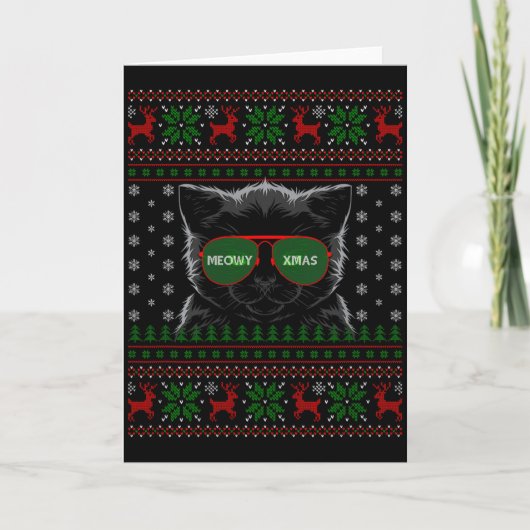 Cat Ugly Christmas Sweater Style Funny Cat Xmas Pa Kaart (Voorkant)