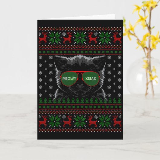Cat Ugly Christmas Sweater Style Funny Cat Xmas Pa Kaart (Gele Bloem)