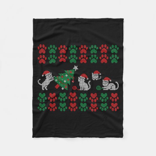 Cat Ugly Sweater Pattern Christmas Knitting  Fleece Deken (Voorkant)