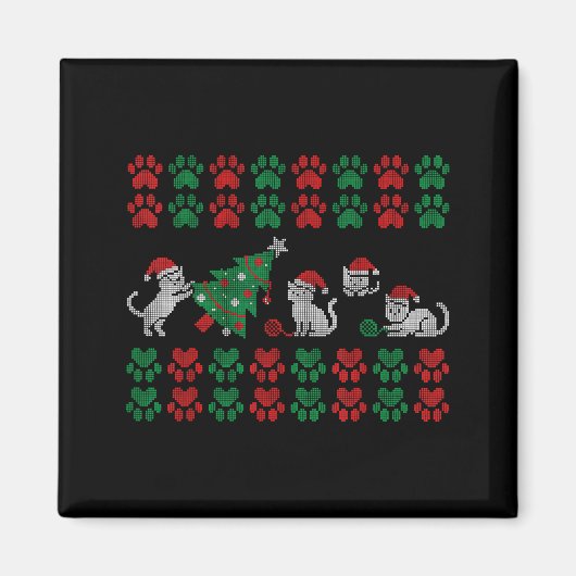 Cat Ugly Sweater Pattern Christmas Knitting Magneet (Voorkant)
