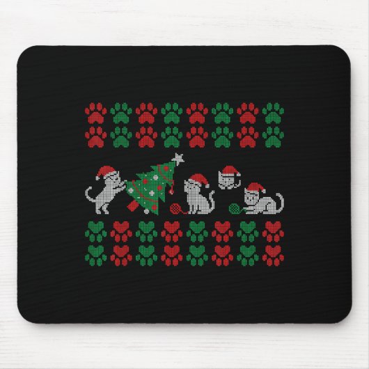Cat Ugly Sweater Pattern Christmas Knitting  Muismat (Voorkant)