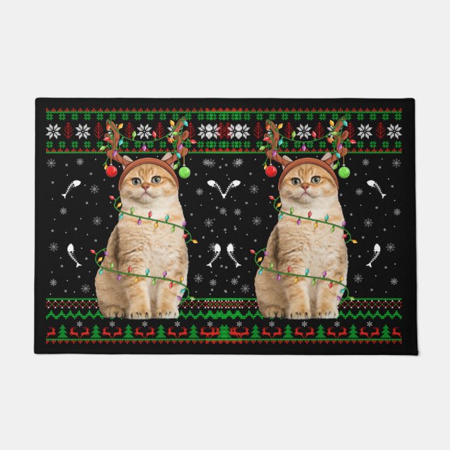 Cat Ugly Xmas Sweater Lighting Santa Cat Christmas Deurmat (Voorkant)