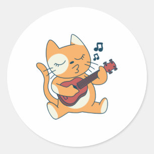 Cat Ukelele-muziekontwerp Ronde Sticker