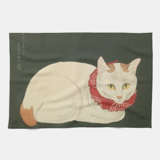 Cat Ukiyo-e print, early 1900s Theedoek (Horizontaal)